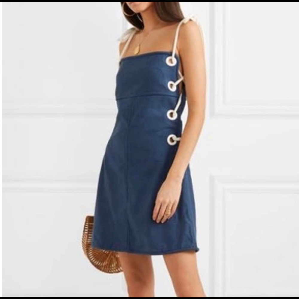 STAUD Blue Raft Dress With Lace Up Sides